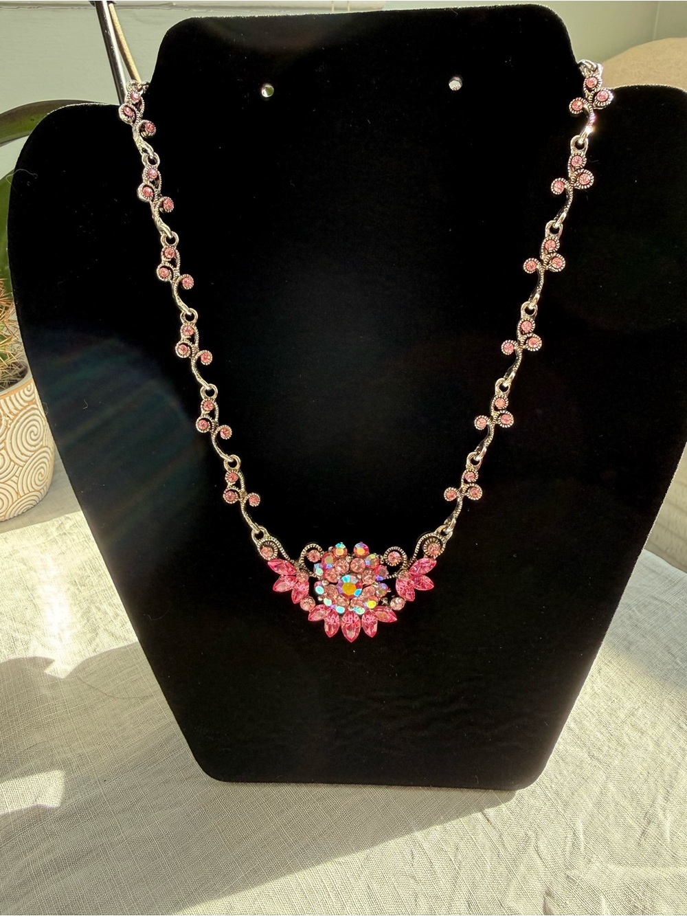 Pink Crystal Floral Statement Necklace - Women Jewelry